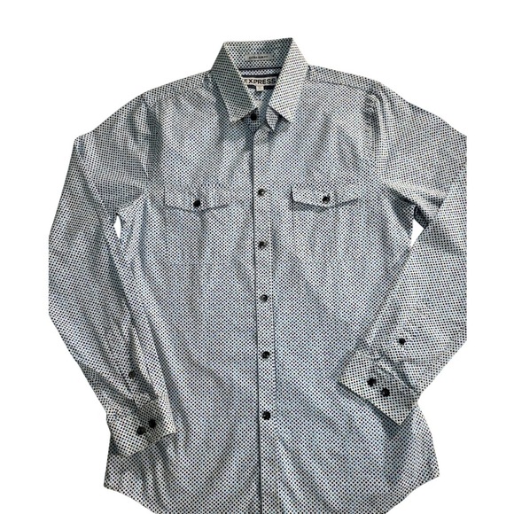 Express Extra Slim Fit Button Down Shirt Dotted Pattern Long Sleeve S - Picture 1 of 7